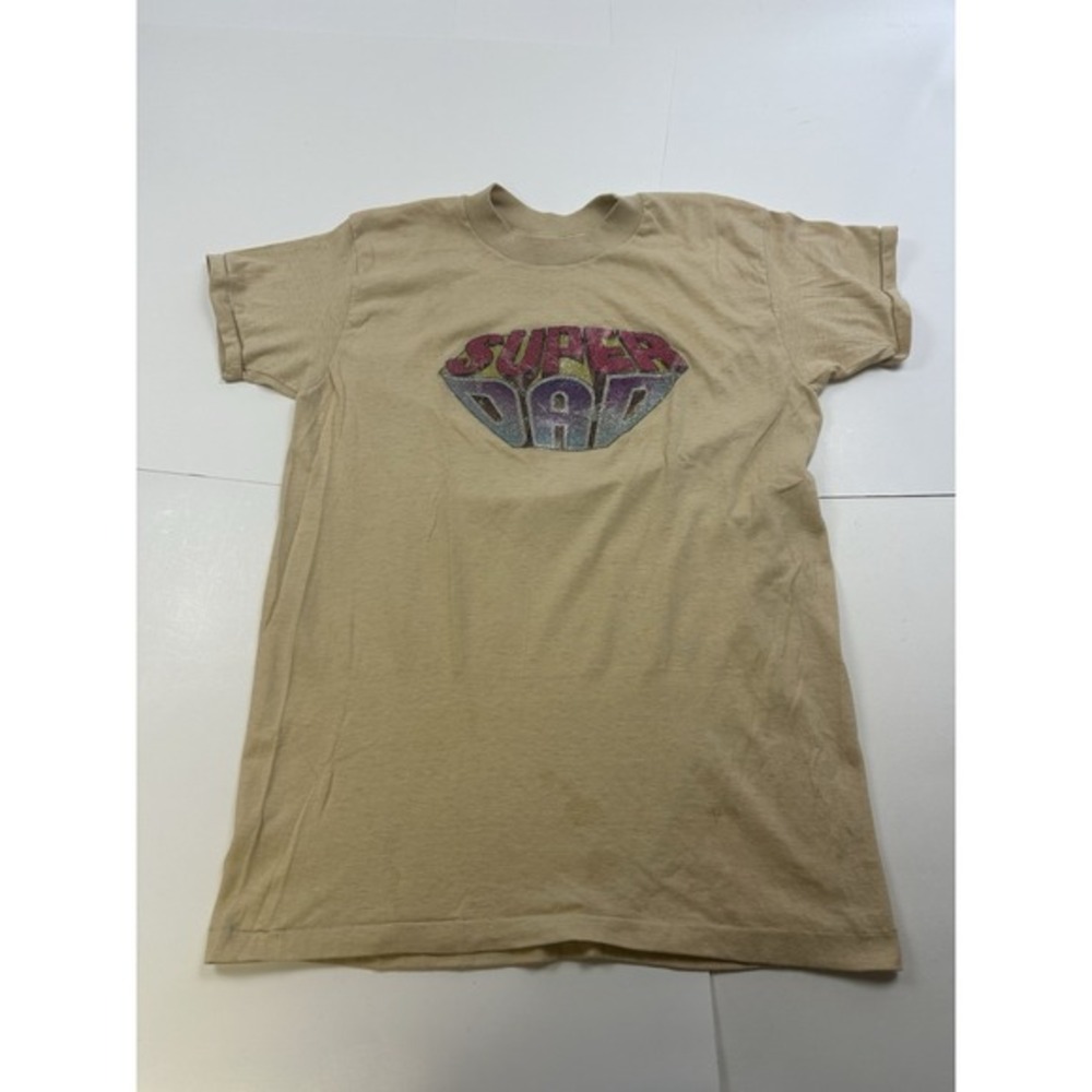 Vintage‎ 70s Super Dad Iron On T Shirt Thin Size Medium Beige